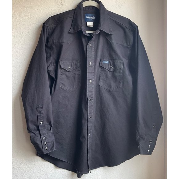 Wrangler Mens size Large western button-down shirt pearl snap black (see Flaw). - Picture 1 of 9